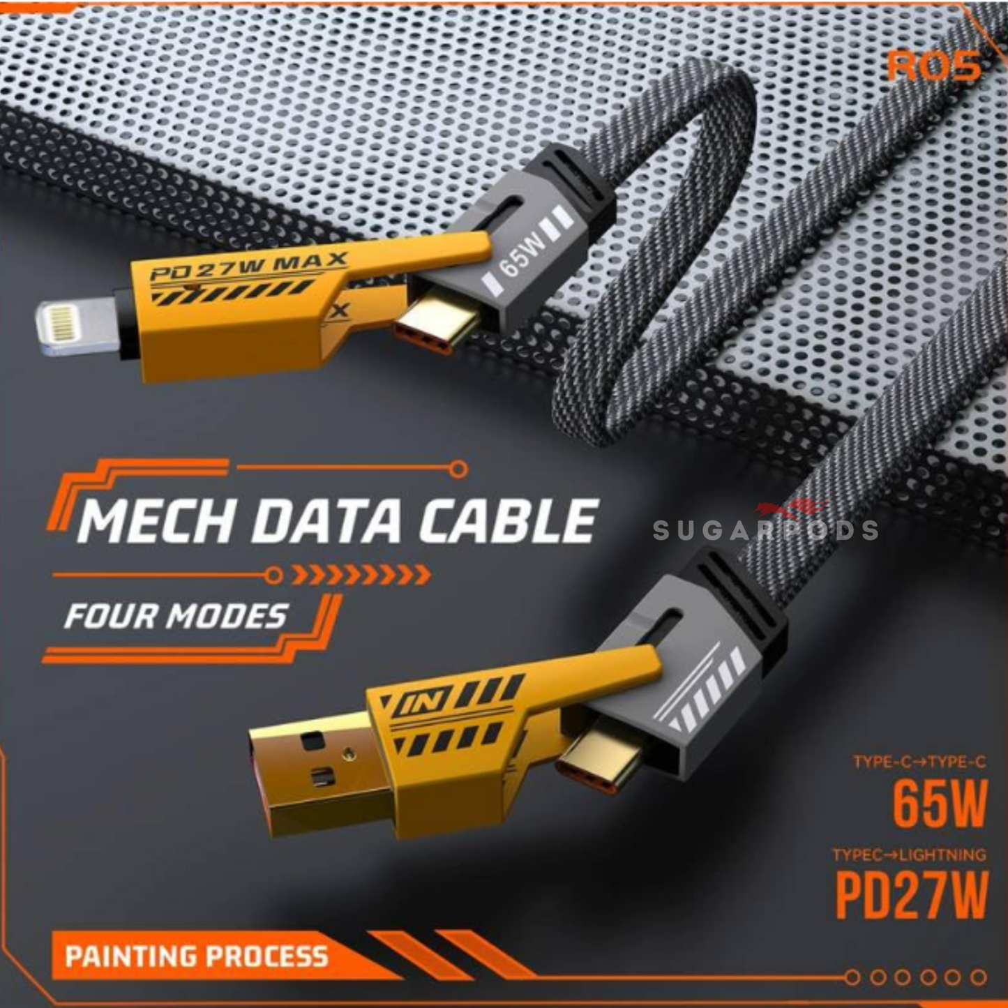 4 in 1 Multi Function Braided Fast Charging Cable with Lightning to USB-C, Type C-C, Ligthning to USB