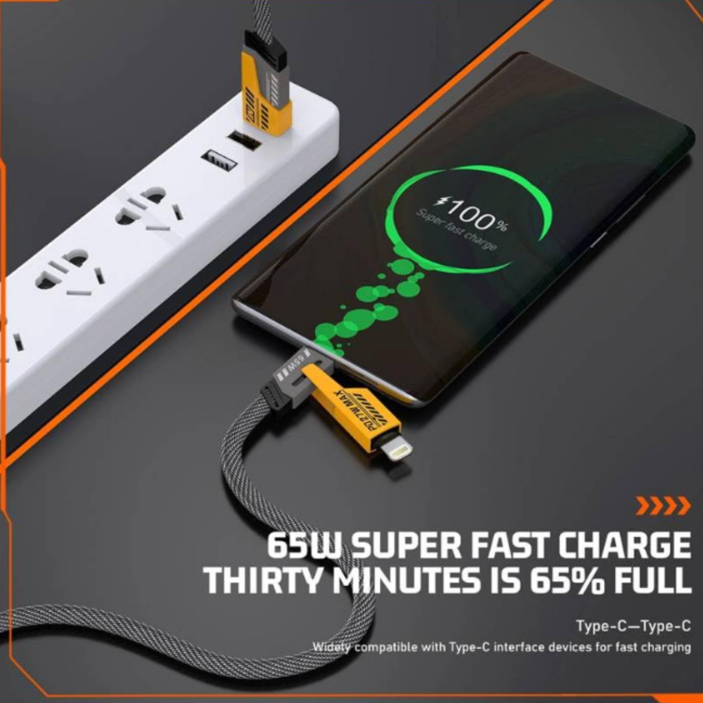 4 in 1 Multi Function Braided Fast Charging Cable with Lightning to USB-C, Type C-C, Ligthning to USB