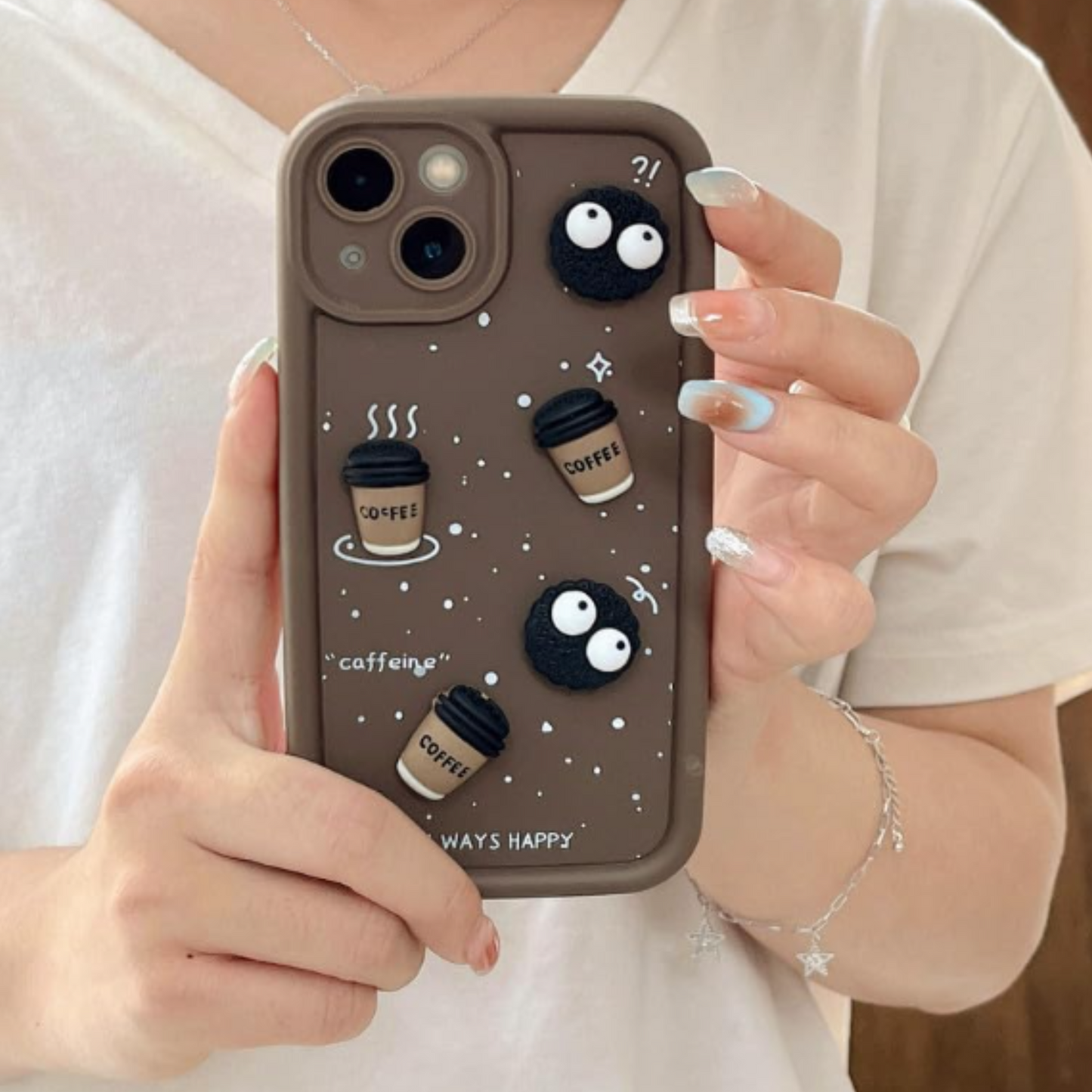 Back Silicone Case Compatible with iPhone 13 / 14 – Cute Fun Cartoon 3D Ball Coffee