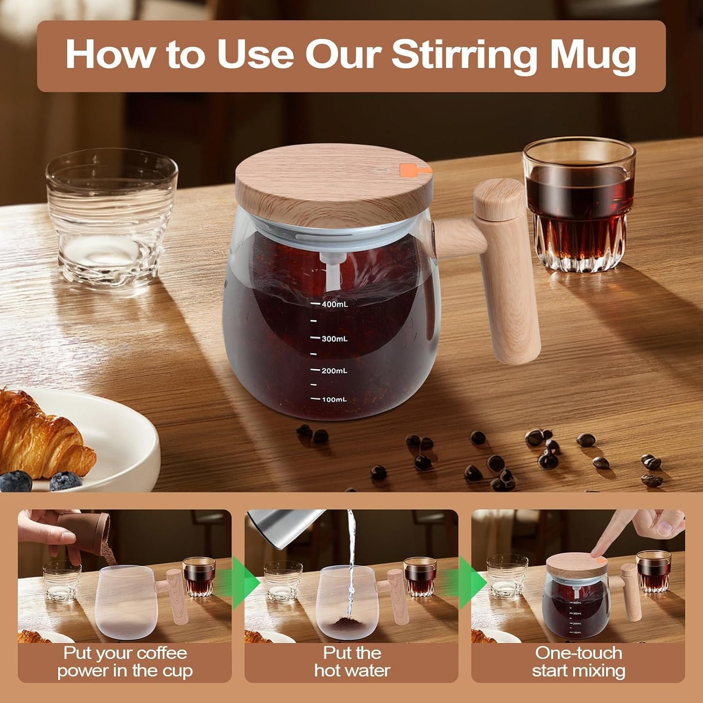 Stirring Glass Mug - 400ml Electric Cup