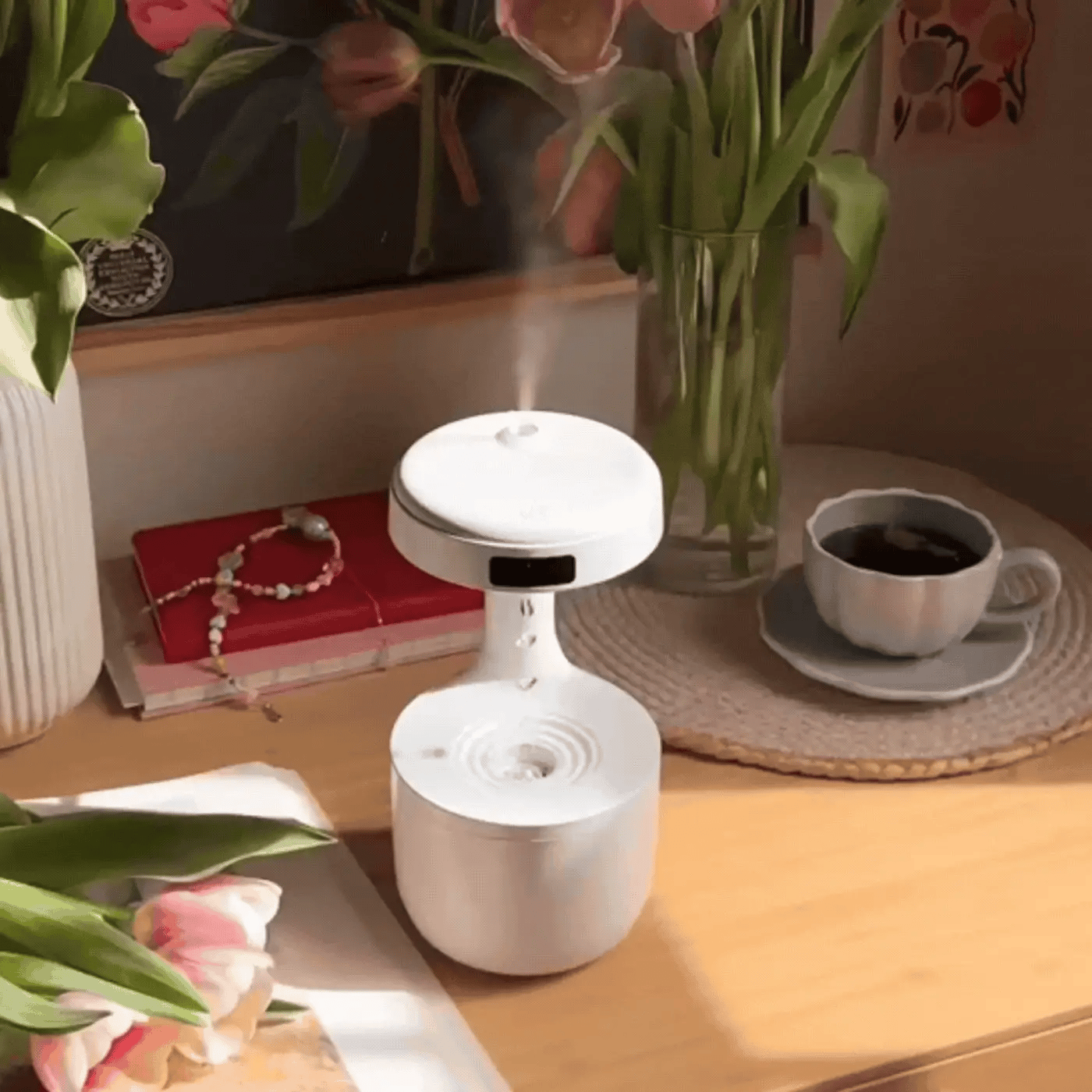 Anti-Gravity Water Drop Humidifier LED Display 800ML Droplets Ultrasonic Quiet Cool Mist Maker Fogger Desktop Humidifiers for Office Bedroom