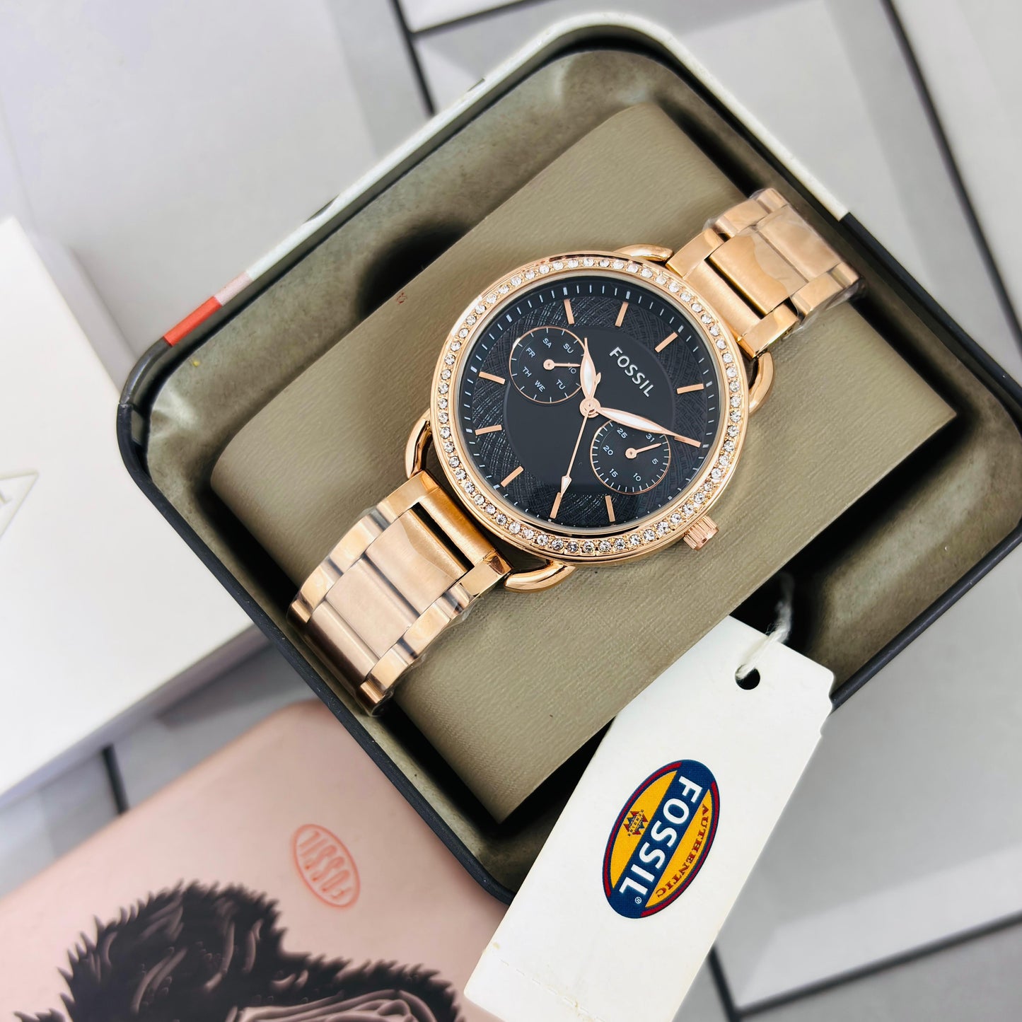 Fossil Tailor Collection – Elegant Rose Gold Women’s Chronograph Watch (7AA Premium Series)