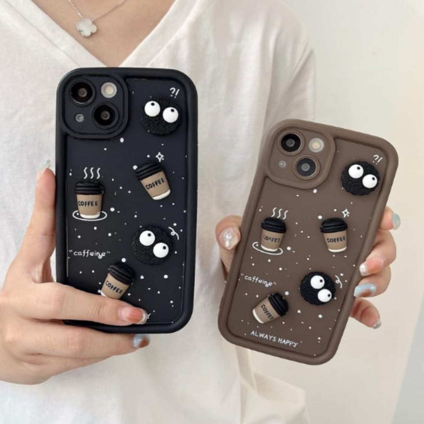 Back Silicone Case Compatible with iPhone 13 / 14 – Cute Fun Cartoon 3D Ball Coffee