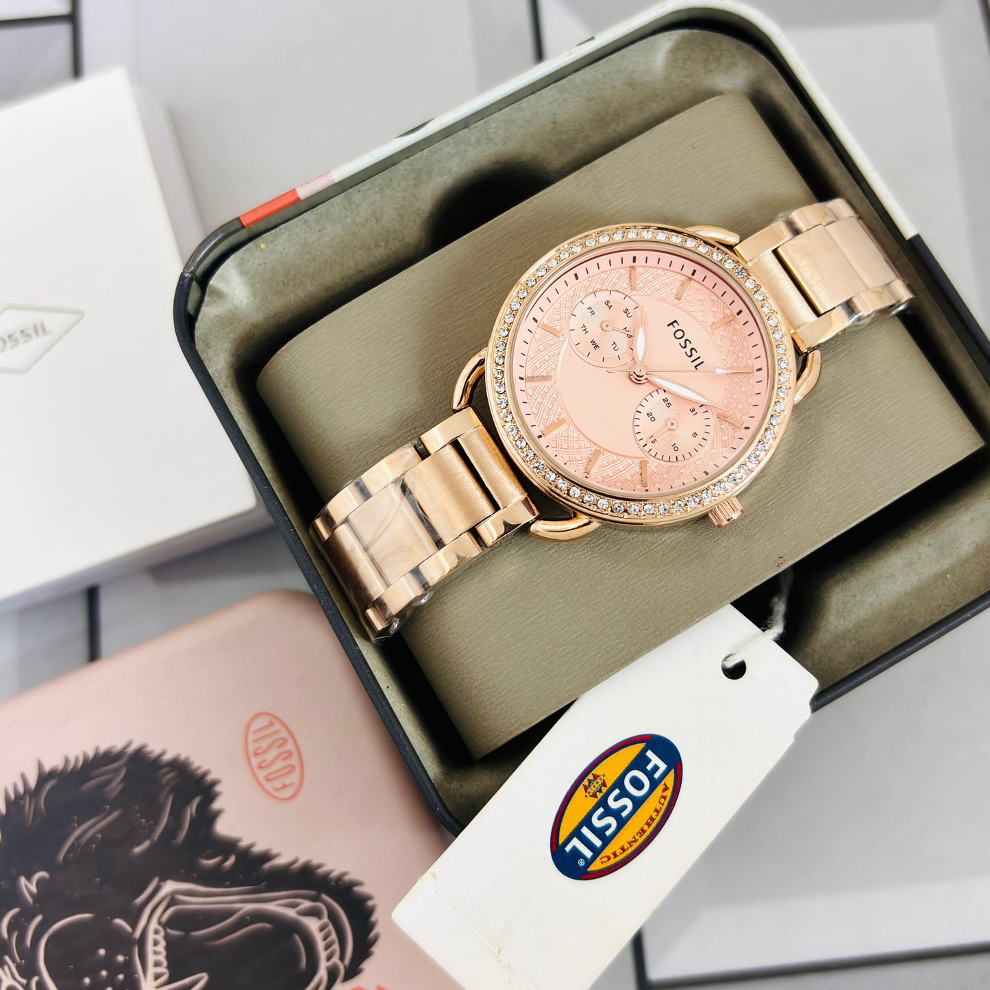 Fossil Tailor Collection – Elegant Rose Gold Women’s Chronograph Watch (7AA Premium Series)