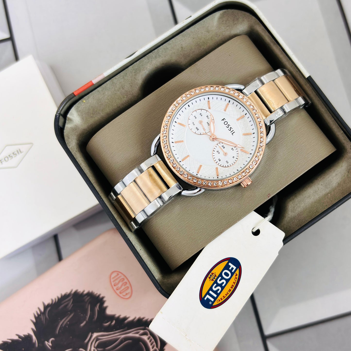 Fossil Tailor Collection – Elegant Rose Gold Women’s Chronograph Watch (7AA Premium Series)