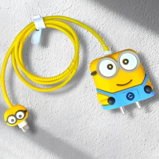 3D Cartoon Cable Protector & Case Cover for iPhone(Minion)