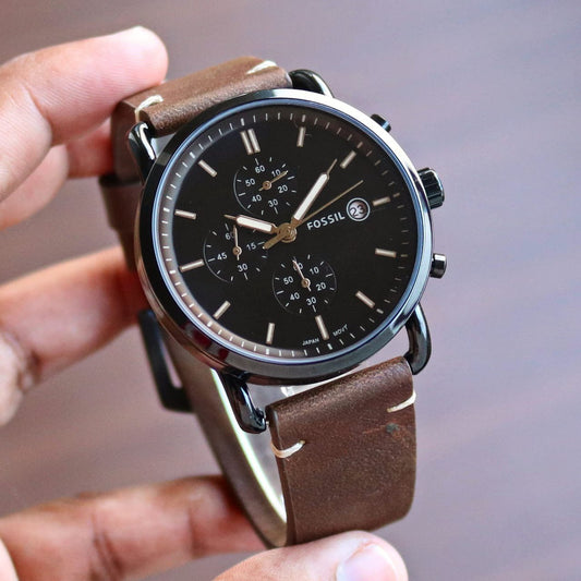 Fossil Men's Black Commuter Watch – Minimalist Chronograph (7A Quality, 43mm Dial)