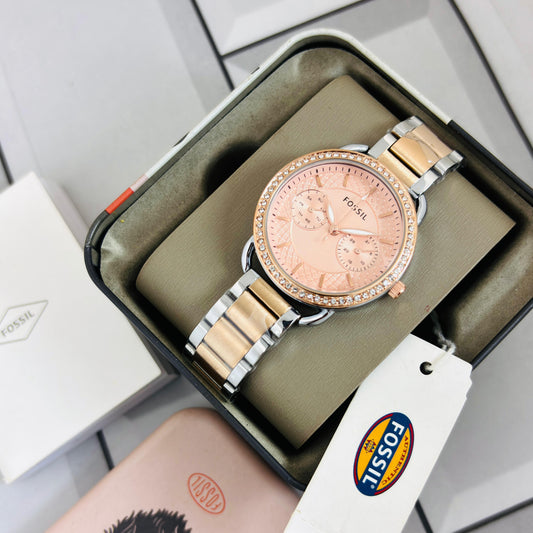 Fossil Tailor Collection – Elegant Rose Gold Women’s Chronograph Watch (7AA Premium Series)