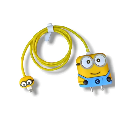 3D Cartoon Cable Protector & Case Cover for iPhone(Minion)