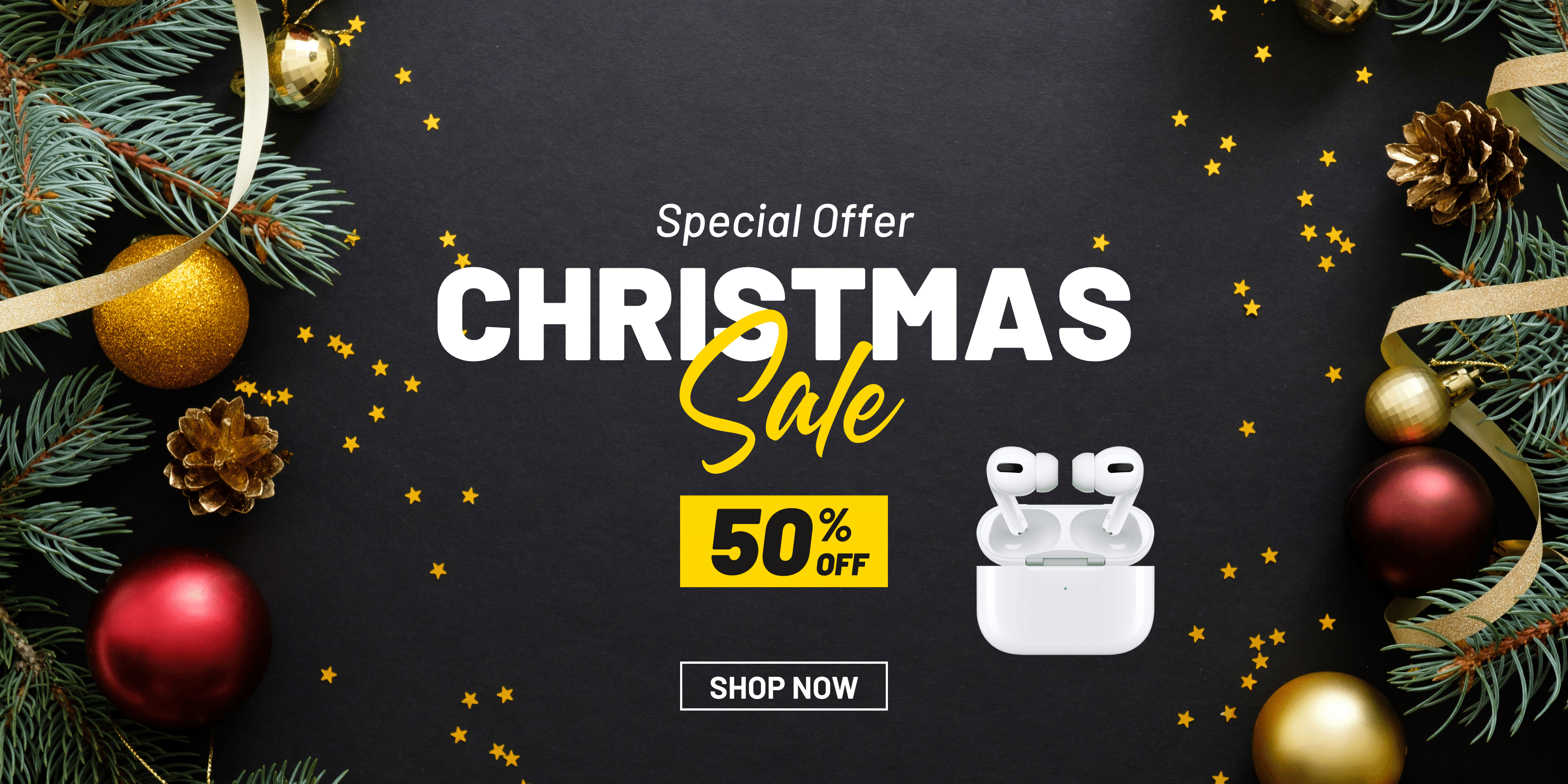 Black, Yellow and White, Typographic and Modern, Christmas Sale Banner (1)